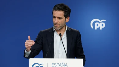 Borja Sémper, portavoz de campaña del PP, durante una comparecencia Borja Sémper, portavoz de campaña del PP, durante una comparecencia
