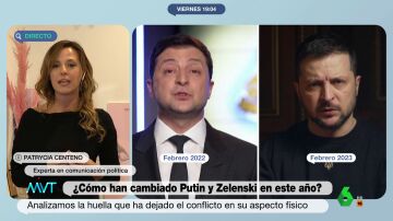 Esto es lo que dice la imagen de Zelenski y Putin tras un año de guerra: "Hay arrugas más profundas, vestuarios medidos..."