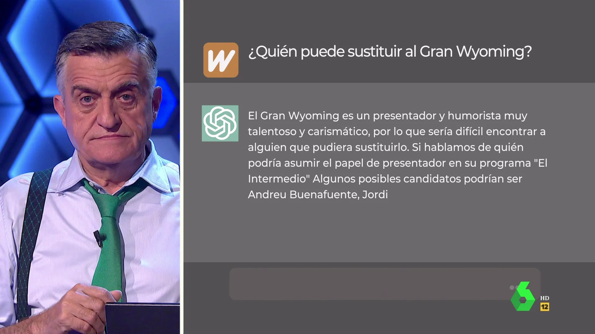 La reacción de Wyoming cuando le dicen que su sustituta en El Intermedio podría ser Cristina Pedroche 