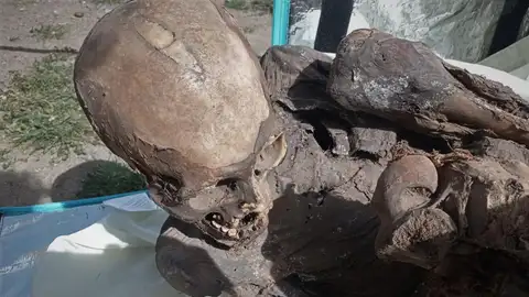 Encuentran una momia en la mochila de un repartidor en Perú Encuentran una momia en la mochila de un repartidor en Perú