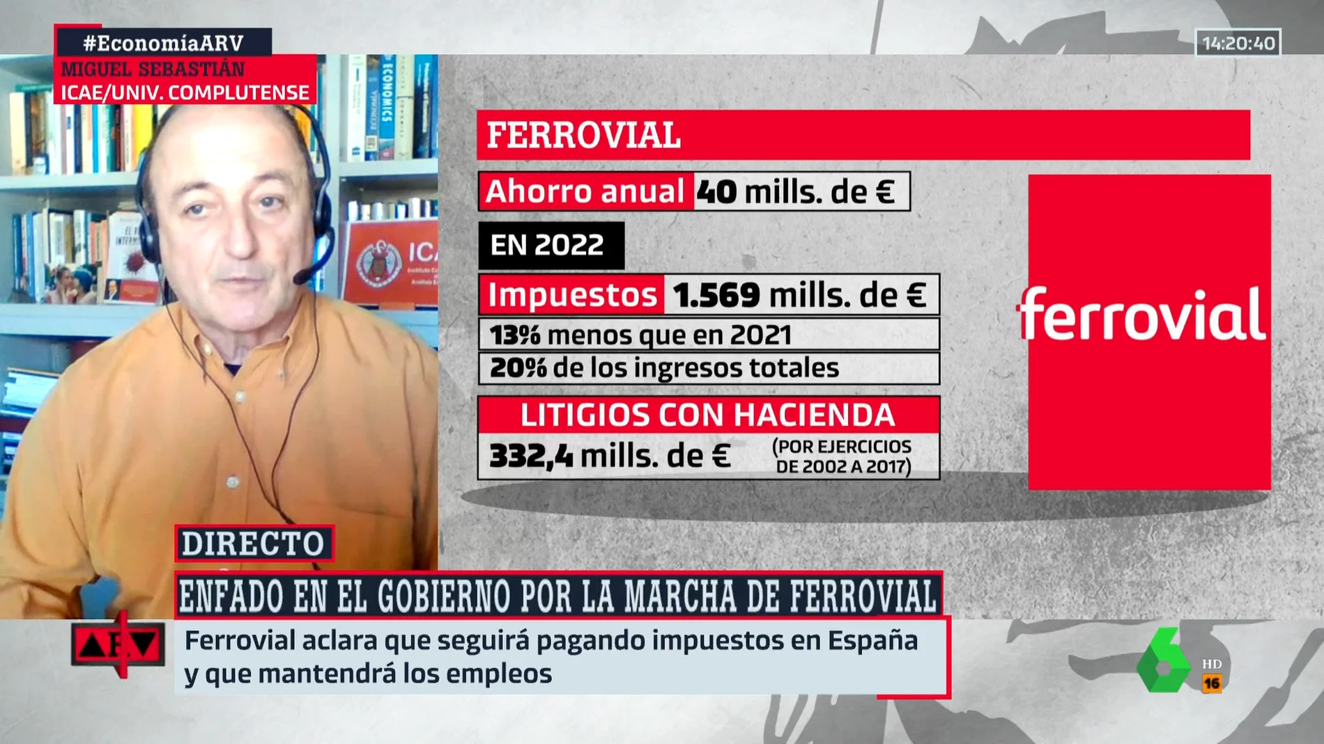 Miguel Sebastián, sobre la marcha de Ferrovial: "Se va porque es una empresa que está muy endeudada"