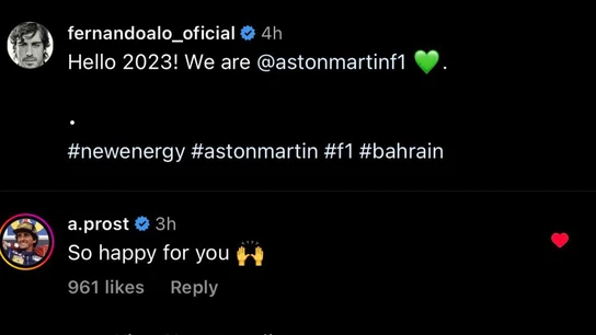 El mensaje de Prost a la publicación de Alonso El mensaje de Prost a la publicación de Alonso