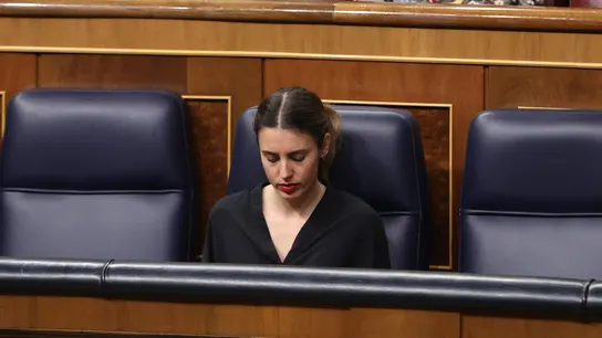 La ministra de Igualdad, Irene Montero, durante la sesión de tarde del pleno del Congreso de los Diputados, este martes en Madrid. La ministra de Igualdad, Irene Montero, durante la sesión de tarde del pleno del Congreso de los Diputados, este martes en Madrid.
