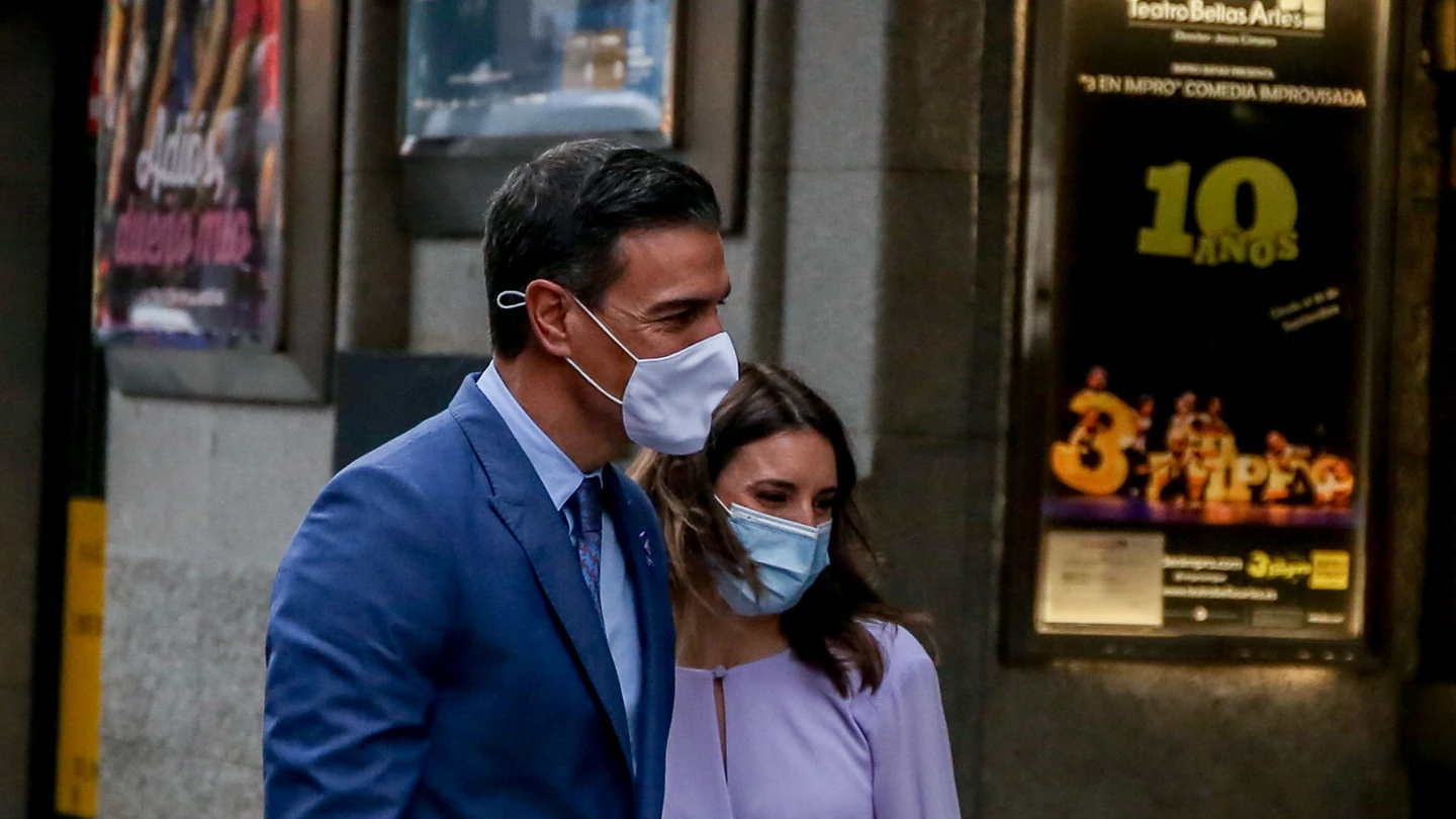 Irene Montero y Pedro Sánchez en el acto institucional por el Día Internacional de la Mujer de 2022. Irene Montero y Pedro Sánchez en el acto institucional por el Día Internacional de la Mujer de 2022.