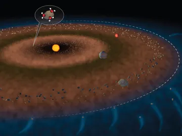 La línea blanca muestra la separación entre el espacio solar interior y exterior y un cinturón de asteroides entre Marte y Júpiter La línea blanca muestra la separación entre el espacio solar interior y exterior y un cinturón de asteroides entre Marte y Júpiter
