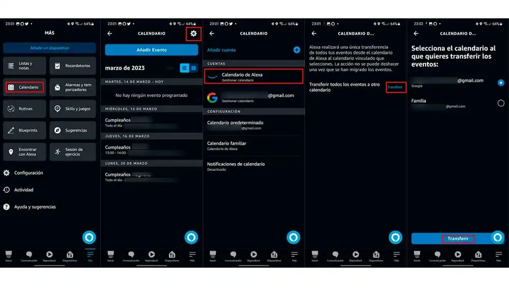 Transfiriendo eventos desde el calendario de Alexa