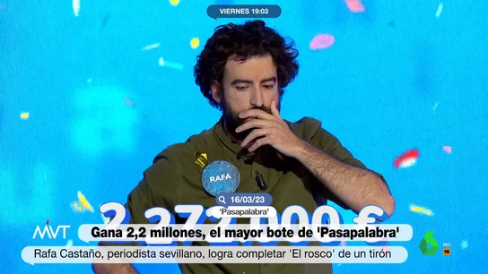 La tradición de Pasapalabra al ganar el Rosco que Rafa Castaño cumplió La tradición de Pasapalabra al ganar el Rosco que Rafa Castaño cumplió