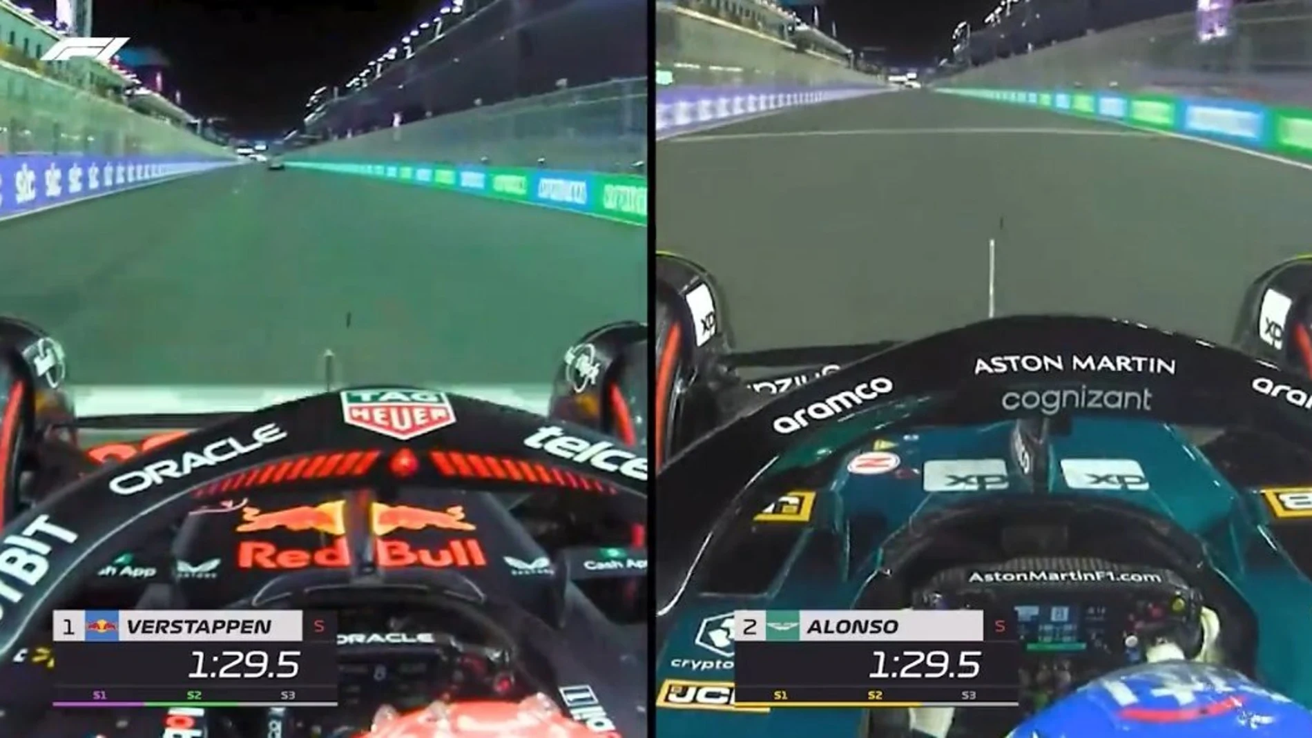 Comparativa de las vueltas de Verstappen y Alonso. 