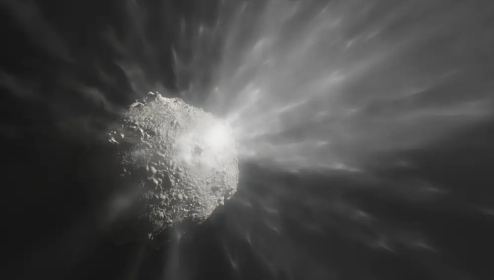 Ilustración artística del impacto de la misión DART de la NASA contra el asteroide Dimorphos