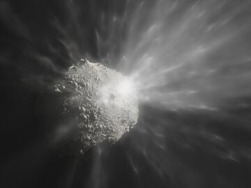 Ilustración artística del impacto de la misión DART de la NASA contra el asteroide Dimorphos