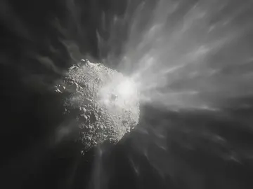 Ilustración artística del impacto de la misión DART de la NASA contra el asteroide Dimorphos Ilustración artística del impacto de la misión DART de la NASA contra el asteroide Dimorphos