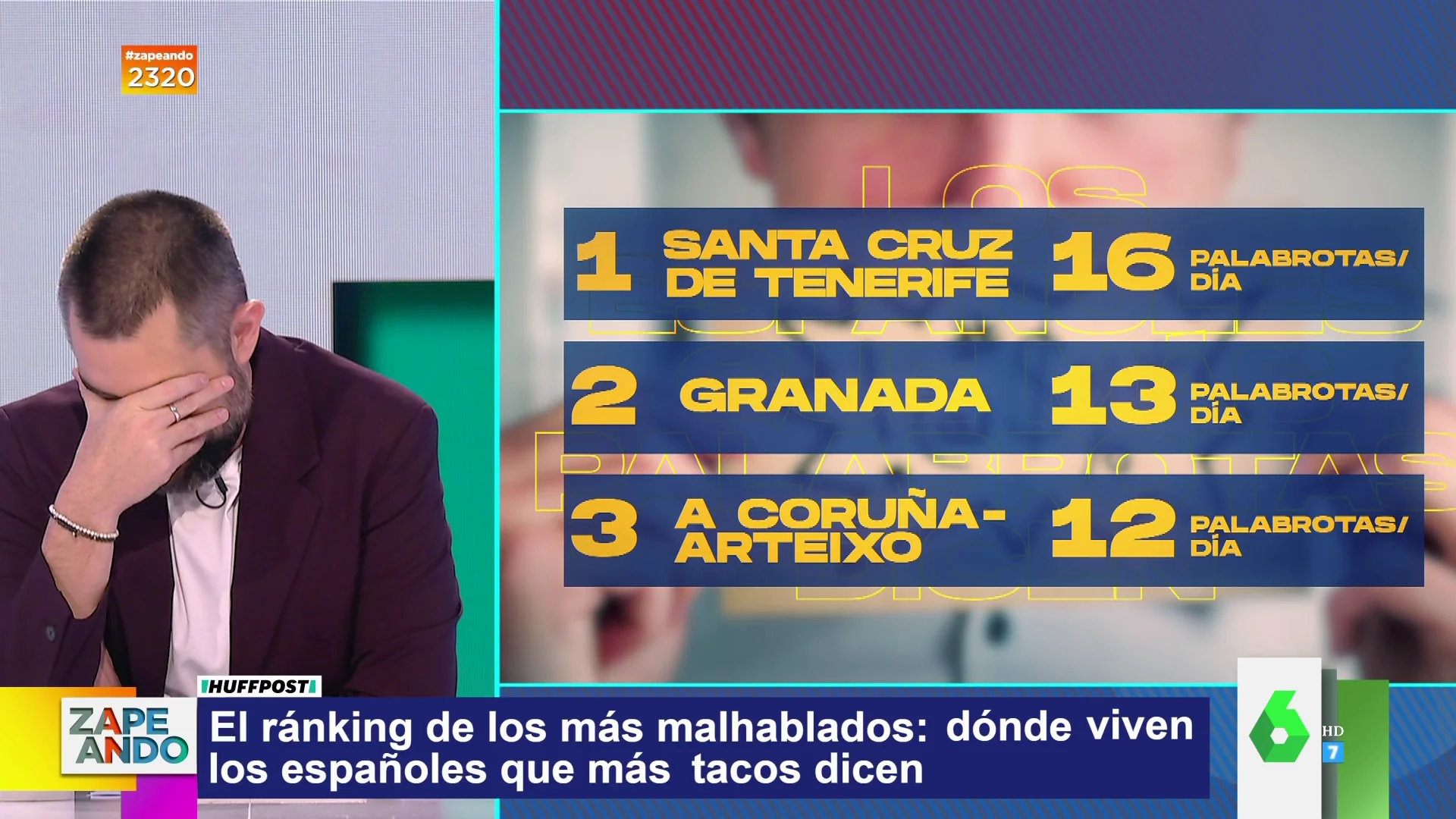 Dani Mateo se lleva la mano a la cara al decir Iñaki Urrutia esto sobre los canarios