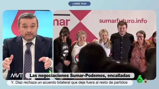 El rotundo mensaje de Chema Crespo por la falta de acuerdo entre Podemos y Sumar "No hace falta ser amigos, lo que tienen que hacer es escenificar un acuerdo para que realmente sumen entre todos", afirma el director de 'Público', que en este vídeo analiza las negociaciones encalladas entre Podemos y el partido de Yolanda Díaz.