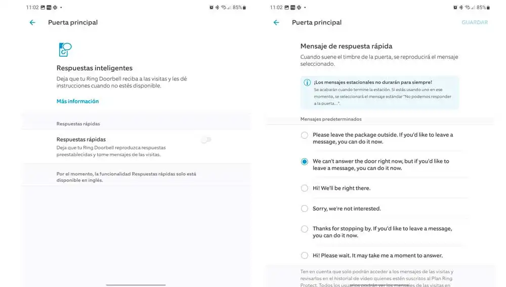 Respuesta rápidas Ring doorbell