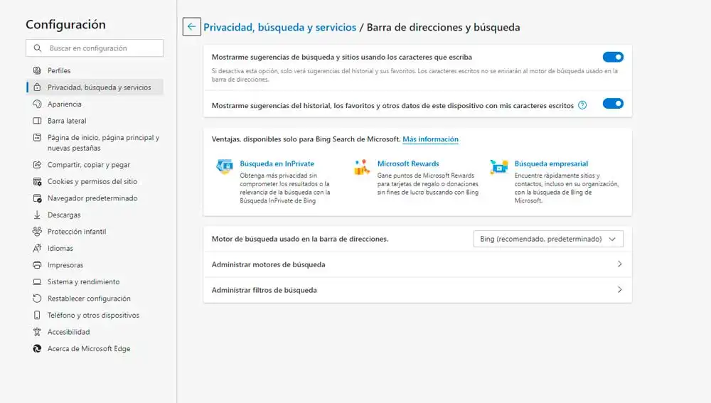 Cambiando el motor de búsqueda en Edge Cambiando el motor de búsqueda en Edge