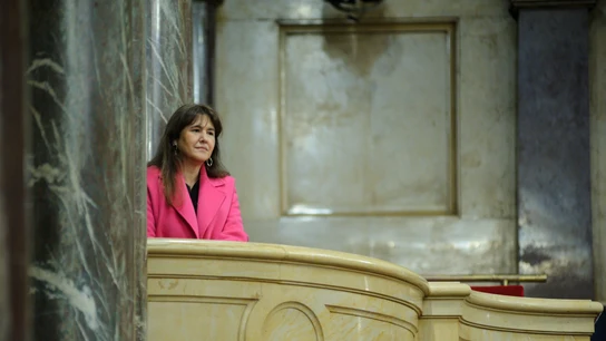 La presidenta de Junts, Laura Borràs, durante una sesión plenaria en el Parlament. La presidenta de Junts, Laura Borràs, durante una sesión plenaria en el Parlament.