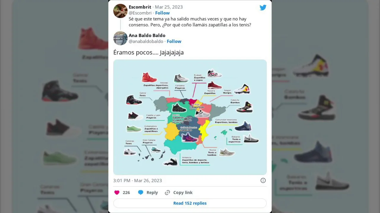El mapa de cómo llaman a las deportivas en cada comunidad autónoma de España El mapa de cómo llaman a las deportivas en cada comunidad autónoma de España