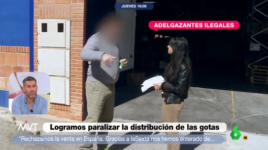 Más Vale Tarde consigue paralizar la distribución de un falso adelgazante ilegal Tras la denuncia de Pablo Ojeda, Más Vale Tarde investiga quién está detrás de un fraudulento producto adelgazante que usa la imagen del nutricionista como reclamo. En este vídeo, se puede ver cómo finalmente se consigue parar su distribución.