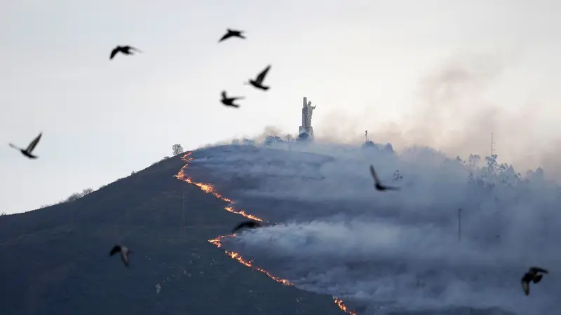 Incendio del Monte Naranco a primeras horas de la mañana.