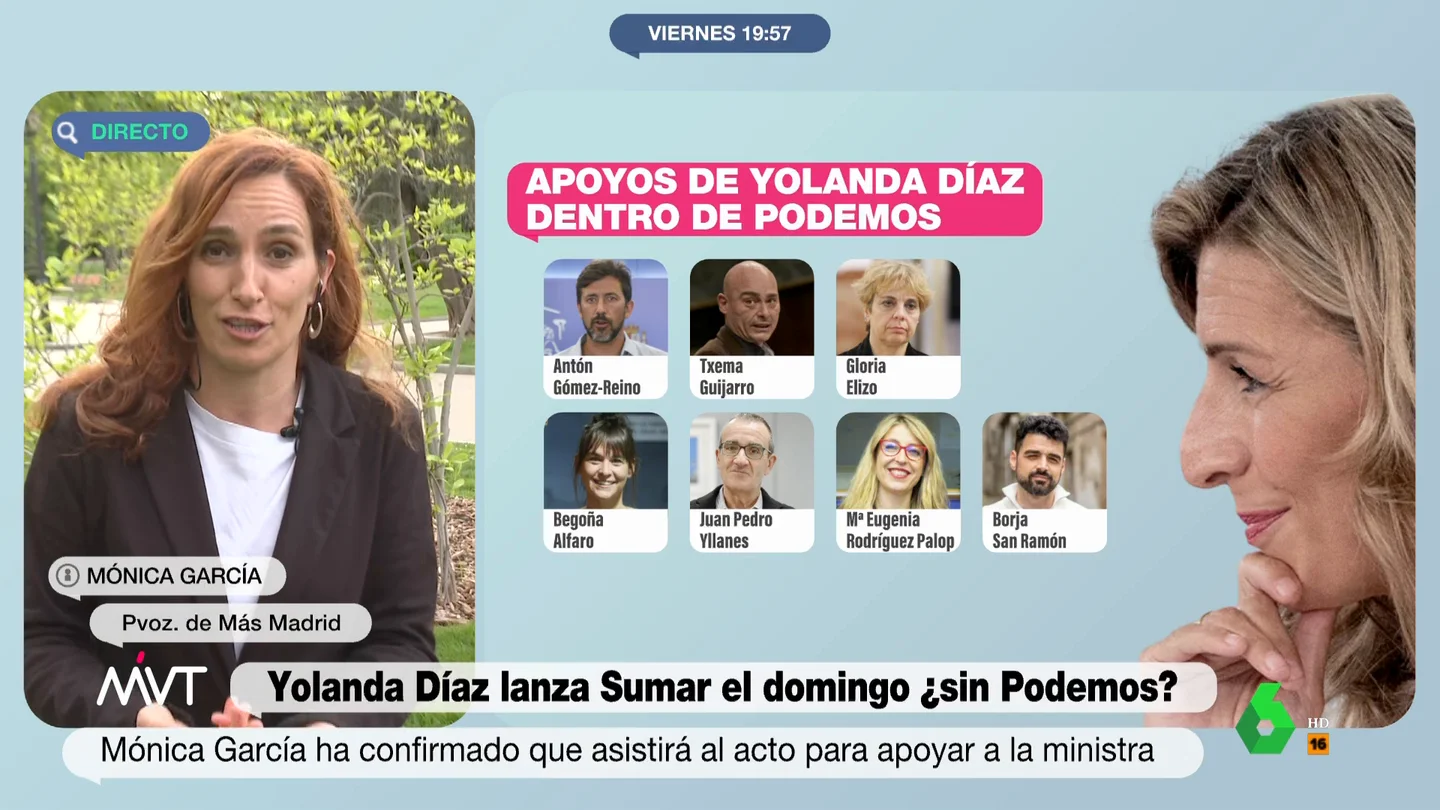 Mónica García reitera su apoyo a Yolanda Díaz y evita hablar de Podemos: "Hay quienes quieren decirnos lo que tenemos que hacer" Mónica García reitera su apoyo a Yolanda Díaz y evita hablar de Podemos: "Hay quienes quieren decirnos lo que tenemos que hacer"
