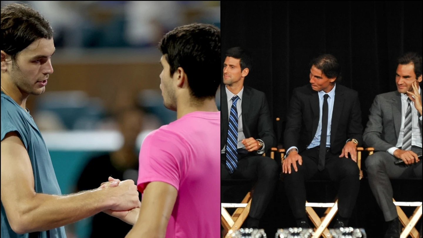 Taylor Fritz y Carlos Alcaraz, Novak Djokovic, Rafa Nadal y Roger Federer Taylor Fritz y Carlos Alcaraz, Novak Djokovic, Rafa Nadal y Roger Federer