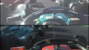 Accidentes de Lance Stroll con Charles Leclerc (arriba) y Carlos Sainz con Fernando Alonso (abajo)