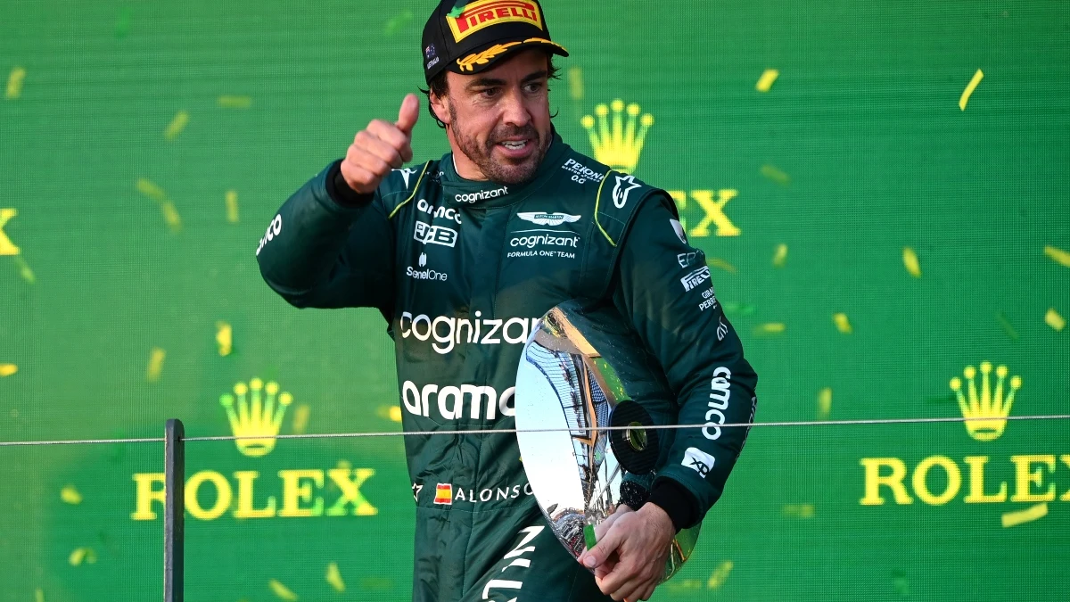 Fernando Alonso, en el podio de Australia