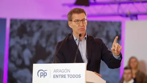 El líder del PP, Alberto Núñez Feijóo, durante un acto en Zaragoza (Aragón).