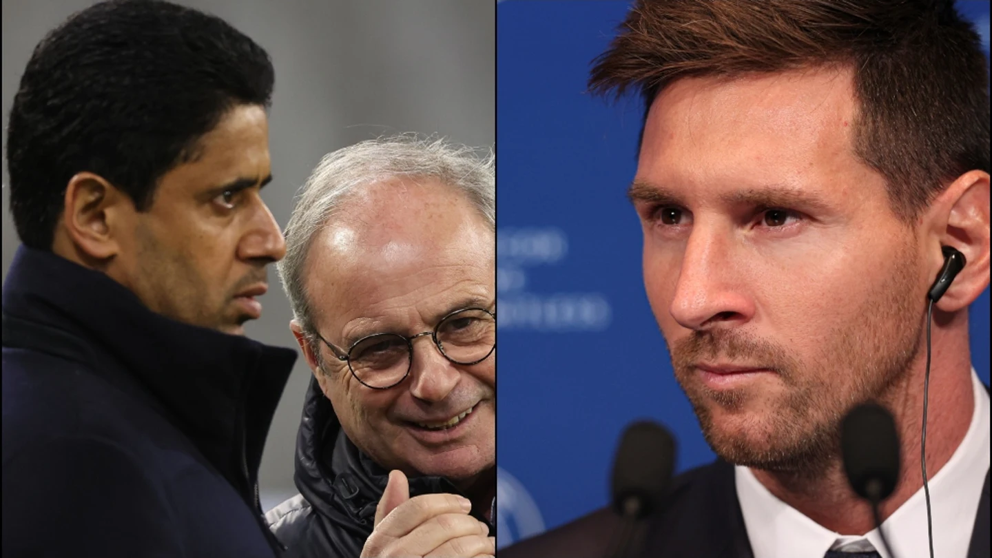 Luis Campos, Al Khelaifi y Leo Messi Luis Campos, Al Khelaifi y Leo Messi