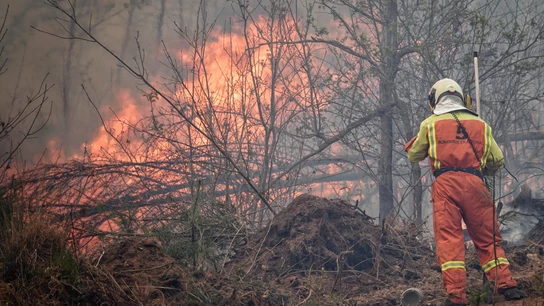Bomberos trabajando en el incendio de Valdés y Tineo, el 30 de marzo de 2023 Bomberos trabajando en el incendio de Valdés y Tineo, el 30 de marzo de 2023