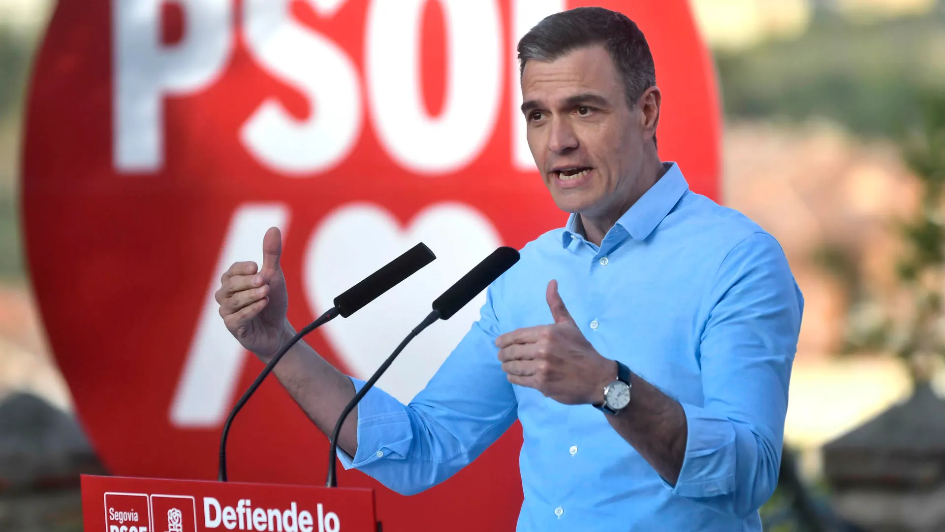 El presidente del Gobierno, Pedro Sánchez, interviene durante un acto del partido en Segovia. 