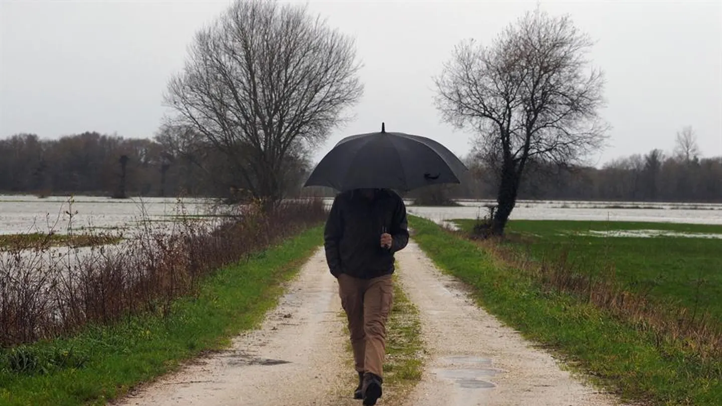 Imagen de un hombre caminando con un paraguas Imagen de un hombre caminando con un paraguas