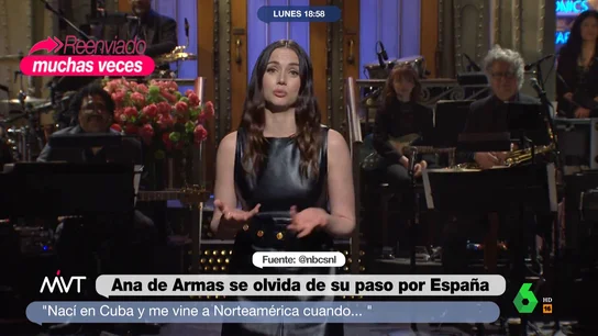 El monólogo de Ana de Armas donde olvida su paso por España Ana de Armas ha sido objeto de polémica en las redes sociales por su monólogo en 'Saturday Night Live' donde se habría olvidado de su paso por España, donde participó en 'El Internado'. El momento, y la defensa de Iñaki López, en este vídeo.