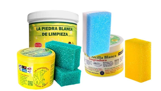 Varias marcas de piedra blanca de limpieza Varias marcas de piedra blanca de limpieza