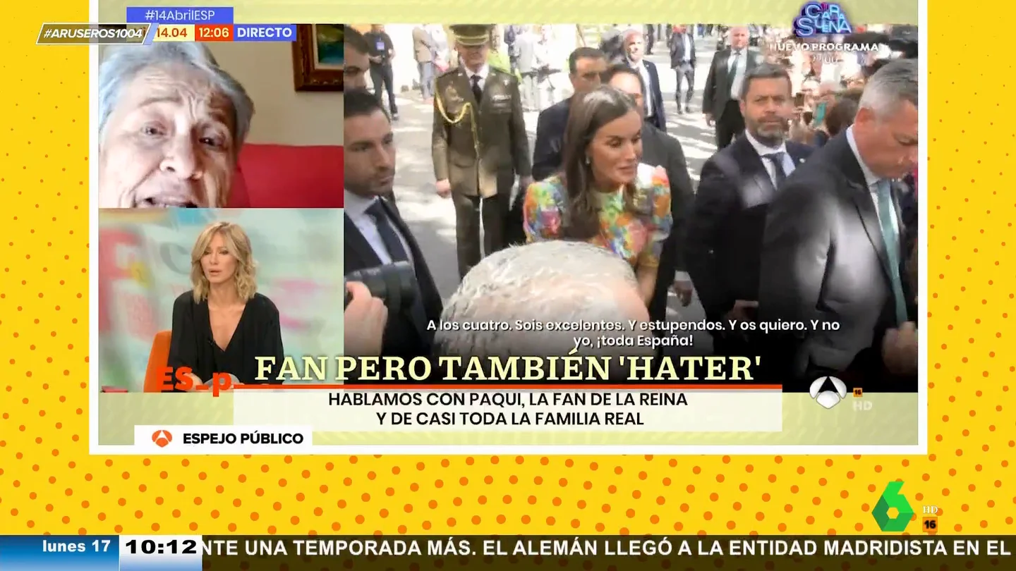 Paqui, la fan de la reina Letizia enfadada con el resto de la familia real: "Los eméritos eran compañeros de piso" Paqui, la fan de la reina Letizia enfadada con el resto de la familia real: "Los eméritos eran compañeros de piso"