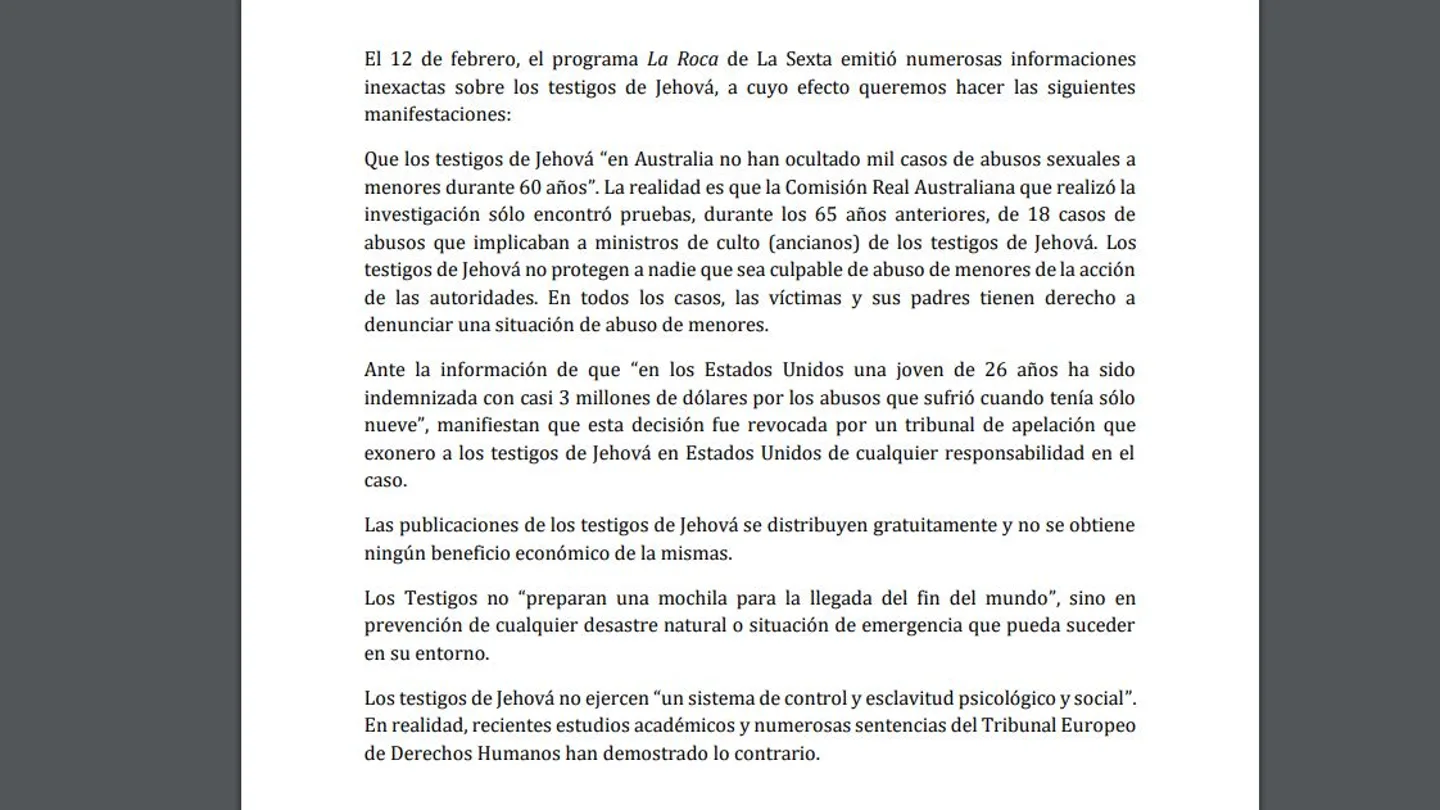 Comunicado de la confesión religiosa Comunicado de la confesión religiosa