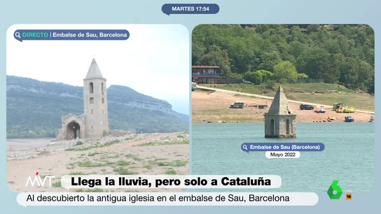 La imagen de la sequía extrema: el embalse de Sau (Barcelona) vacío de un año para otro La imagen de la sequía extrema: el embalse de Sau (Barcelona) vacío de un año para otro