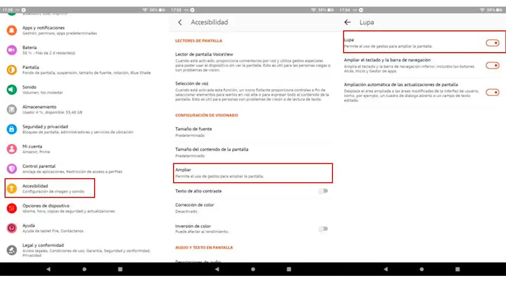 Ajustando la lupa en el Fire HD8 Ajustando la lupa en el Fire HD8