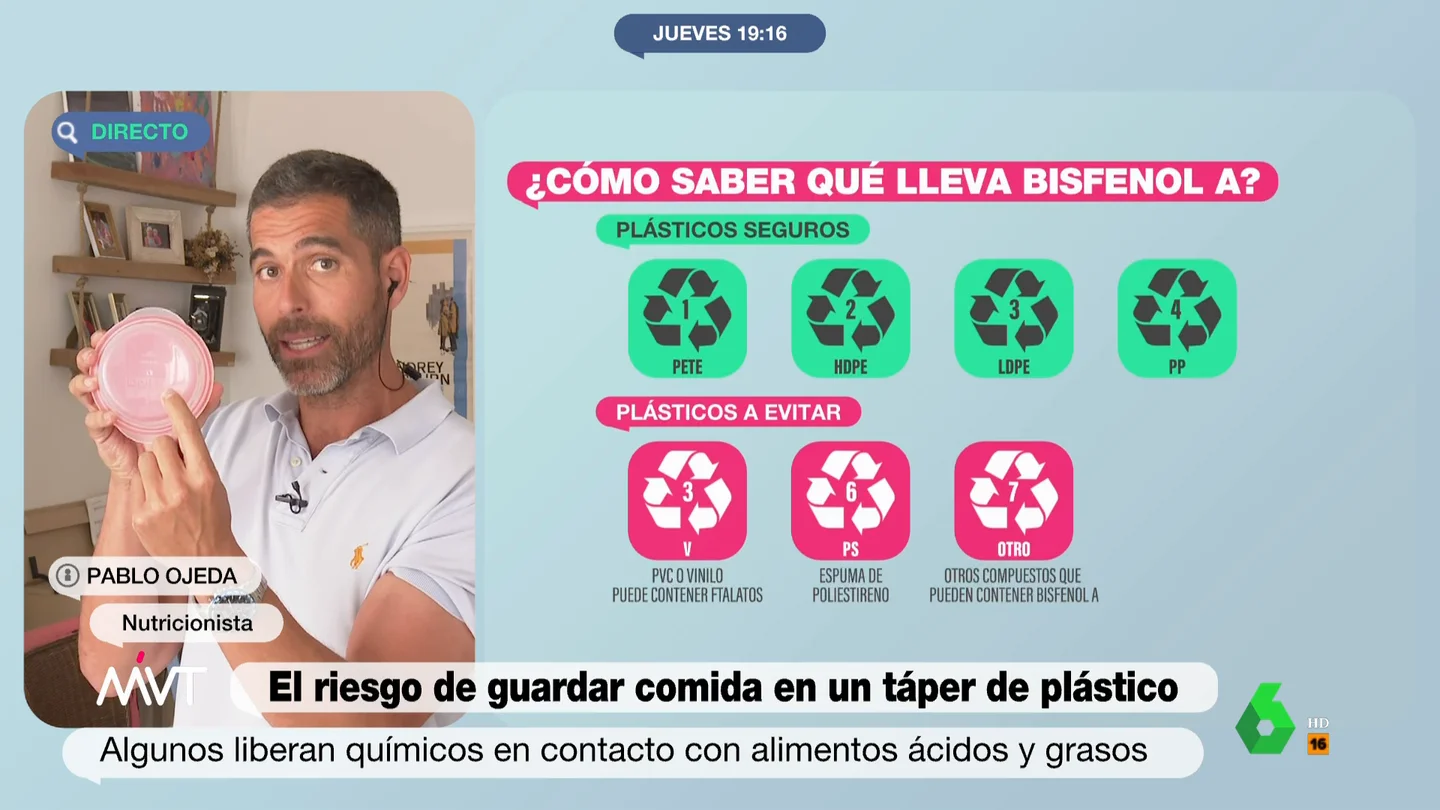 Pablo Ojeda analiza los riesgos de los táper de plástico: esto hay que hacer para evitar que se contamine la comida Pablo Ojeda analiza en Más Vale Tarde la advertencia de la Unión Europea sobre el bisfenol, una sustancia tóxica que, entre otros envases, se encuentra en los táper de plástico. El nutricionista explica en este vídeo los peligros y cómo evitarlos.