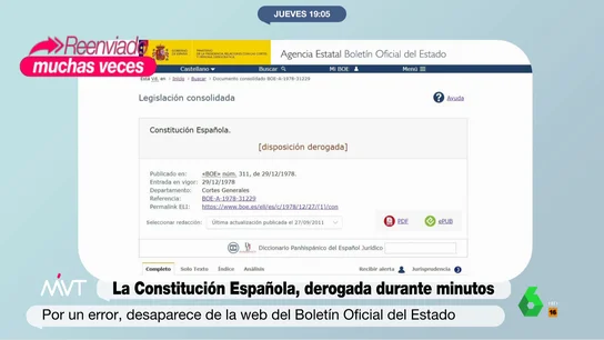 El BOE deroga por error la Constitución, el Código Penal y el Código Civil durante media hora El BOE deroga por error la Constitución, el Código Penal y el Código Civil durante media hora