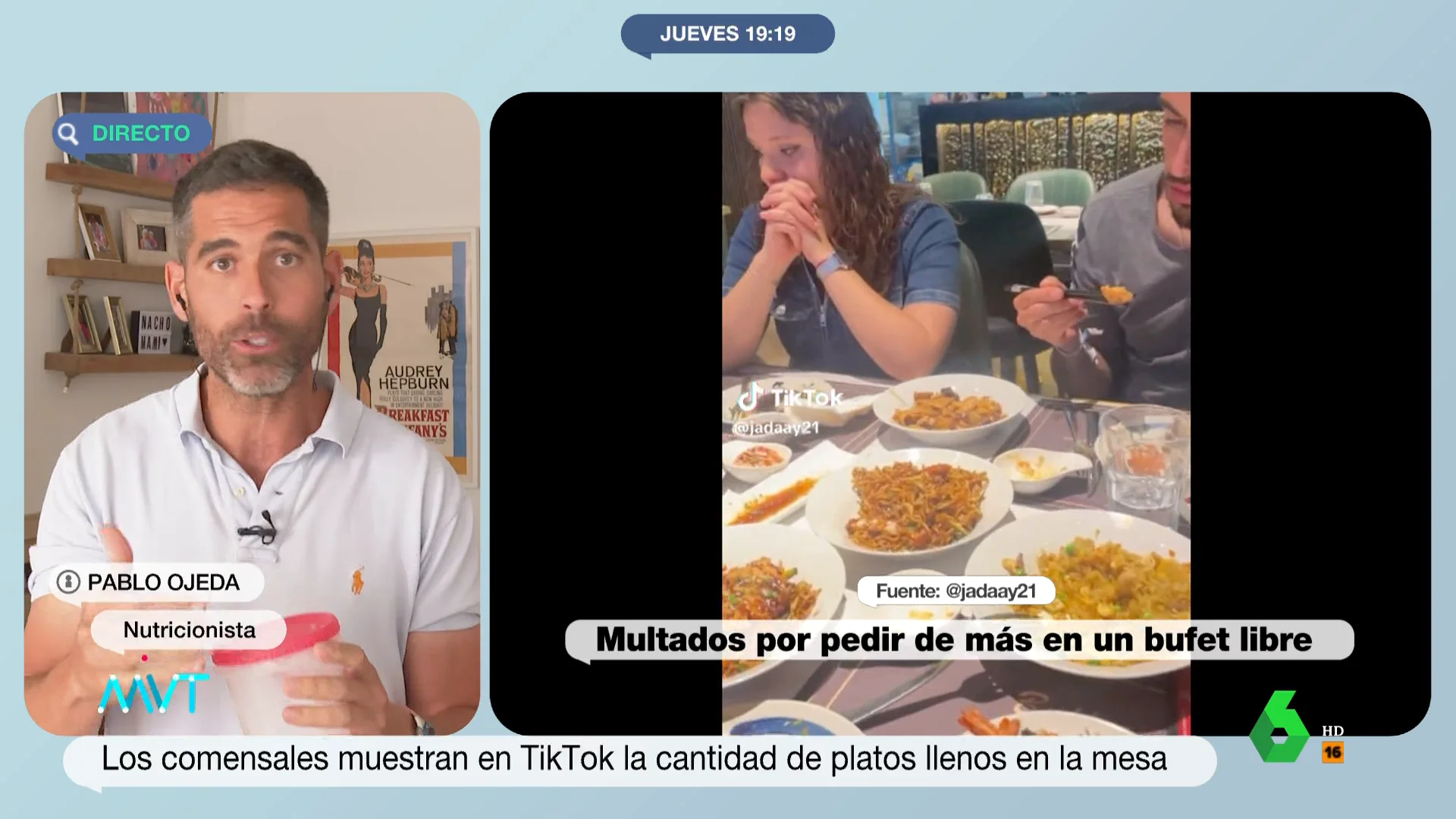 En este vídeo, Pablo Ojeda explica en Más Vale Tarde que la forma correcta de comer en un bufet libre es poniendo lo que vayamos a comer "en el mismo plato" y da un consejo para saber cuándo estamos llenos sin tener que tirar comida.