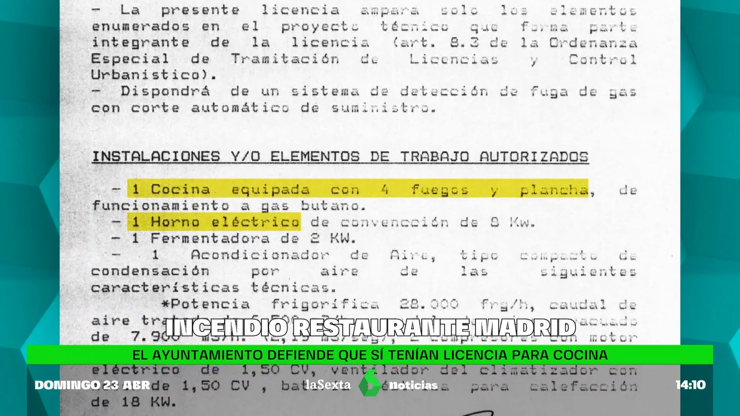 El Ayuntamiento de Madrid asegura que el restaurante incendiado en el que murieron dos personas tenía licencia de cocina El Ayuntamiento de Madrid asegura que el restaurante incendiado en el que murieron dos personas tenía licencia de cocina