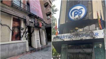 Las sedes del PSOE y del PP en Madrid, vandalizadas por Futuro Vegetal