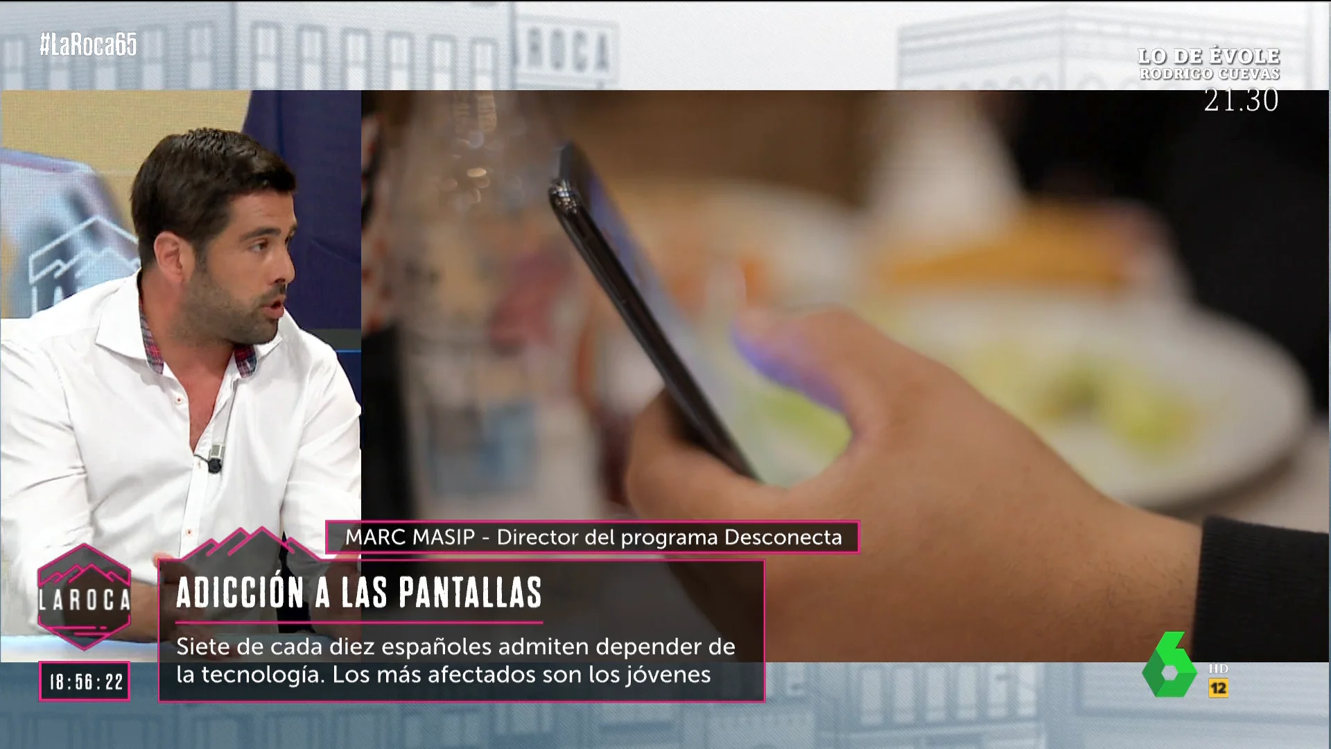 Marc Masip, director del programa Desconecta, reclamaba en La Roca leyes que regulen la adicción de los jóvenes a las redes sociales: "No puede ser que tengan acceso a violencia, o autolesiones, y que se pueda insultar libremente sin ningún respeto".