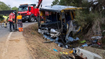 Lugar del accidente de autobús en Almonte, Huelva