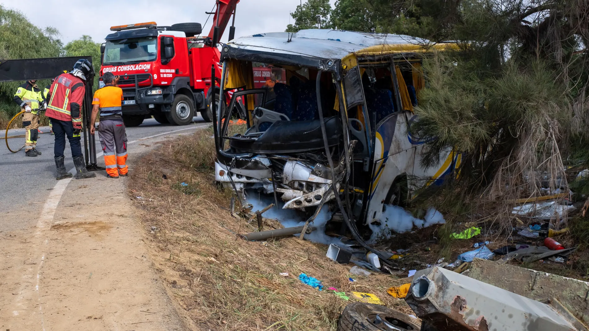 Lugar del accidente de autobús en Almonte, Huelva