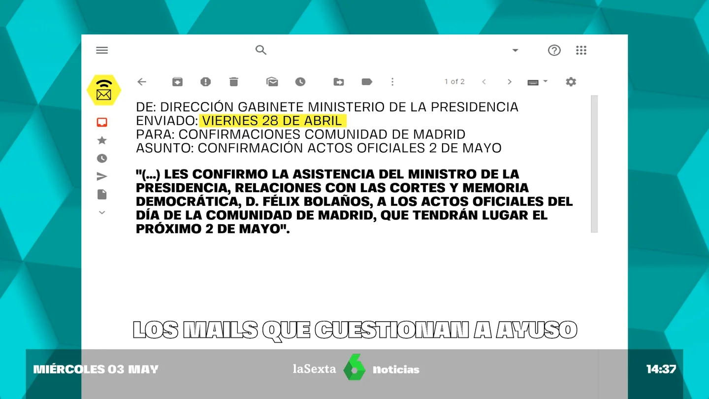 Los mails contradicen a Ayuso Los mails contradicen a Ayuso