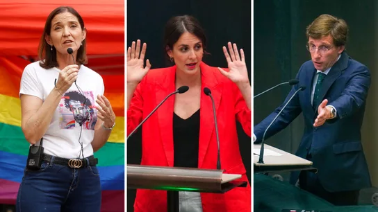 De izquierda a derecha, Reyes Maroto (PSOE), Rita Maestre (Más Madrid) y José Luis Martínez Almeida (PP) De izquierda a derecha, Reyes Maroto (PSOE), Rita Maestre (Más Madrid) y José Luis Martínez Almeida (PP)