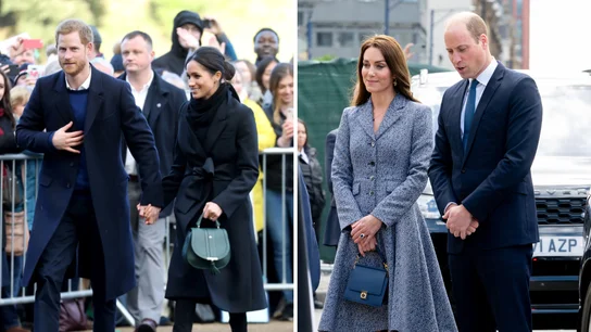 A la izquierda Meghan Markle; a la derecha, Kate Middleton, ambas con bolsos de lujo fabricados en Ubrique A la izquierda Meghan Markle; a la derecha, Kate Middleton, ambas con bolsos de lujo fabricados en Ubrique