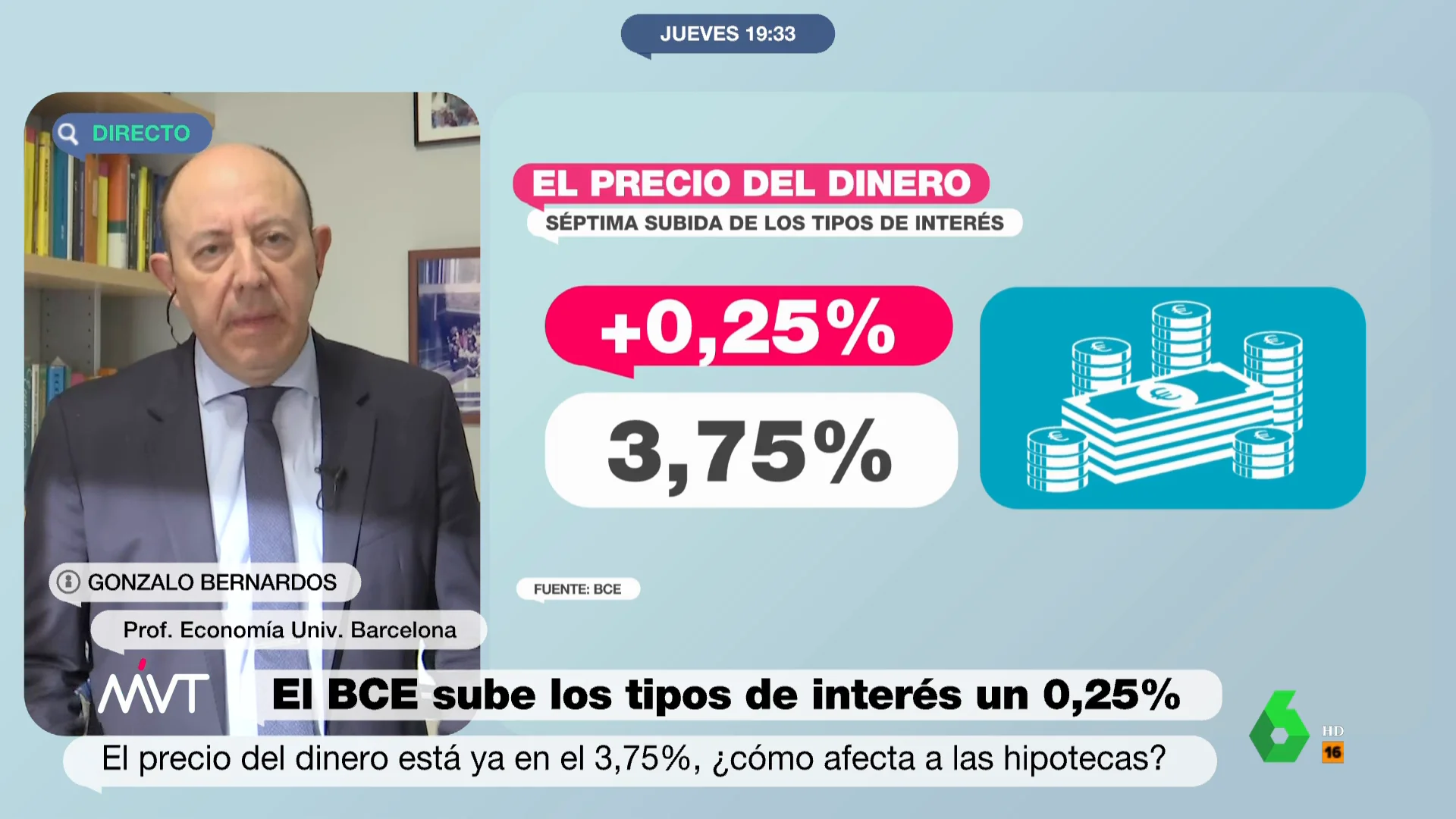 Gonzalo Bernardos explica en Más Vale Tarde la subida de los tipos de interés